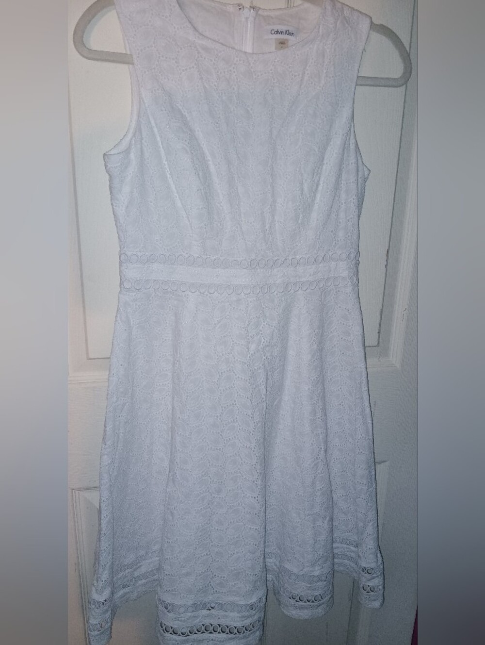 Calvin Klein White Sleeveless Lace Fit-and-Flare Dress - Picture 5 of 6